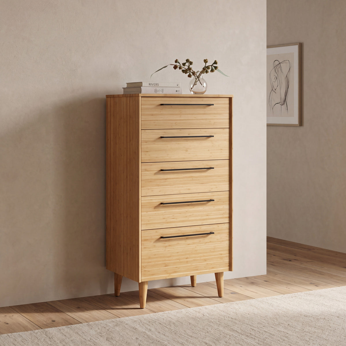 Greenington Sienna Chest in Caramelized bamboo, in a bedroom setting