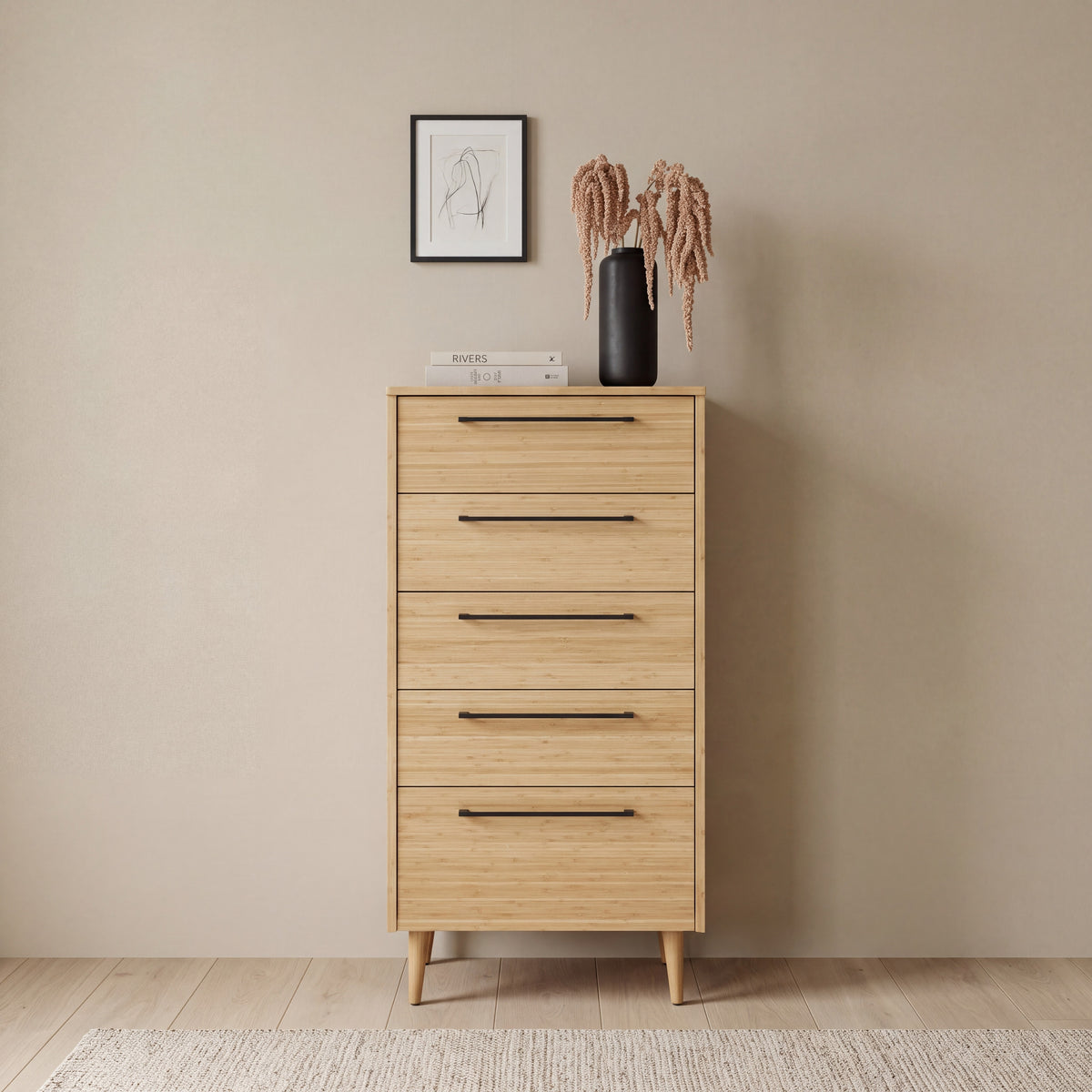 Greenington Sienna Chest in Caramelized bamboo, pictured in a bedroom