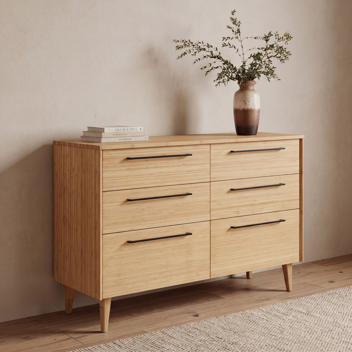 Greenington Sienna Dresser in Caramelized bamboo, shown in a bedroom