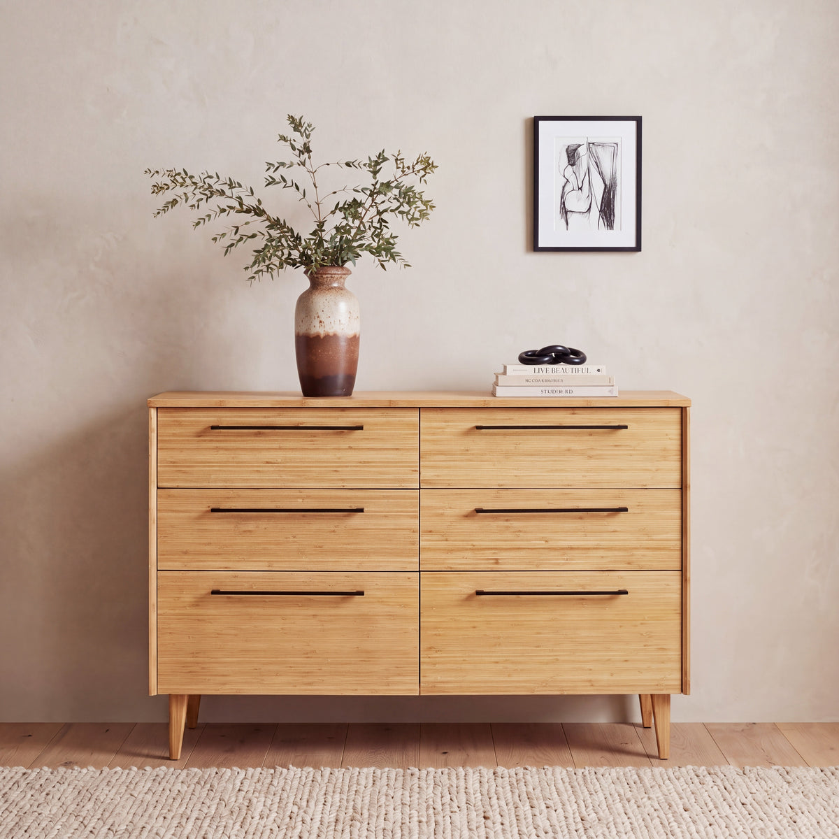 Greenington Sienna Dresser in Caramelized bamboo, in a bedroom setting
