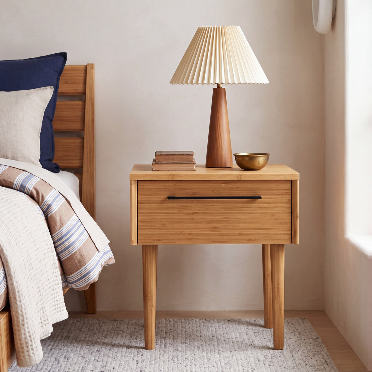 Greenington Sienna Nightstand in Caramelized bamboo, styled in a bedroom