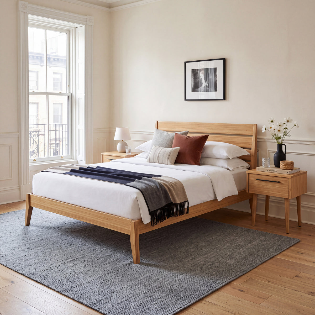 Greenington Sienna Platform Bed in Caramelized bamboo, shown in a bedroom
