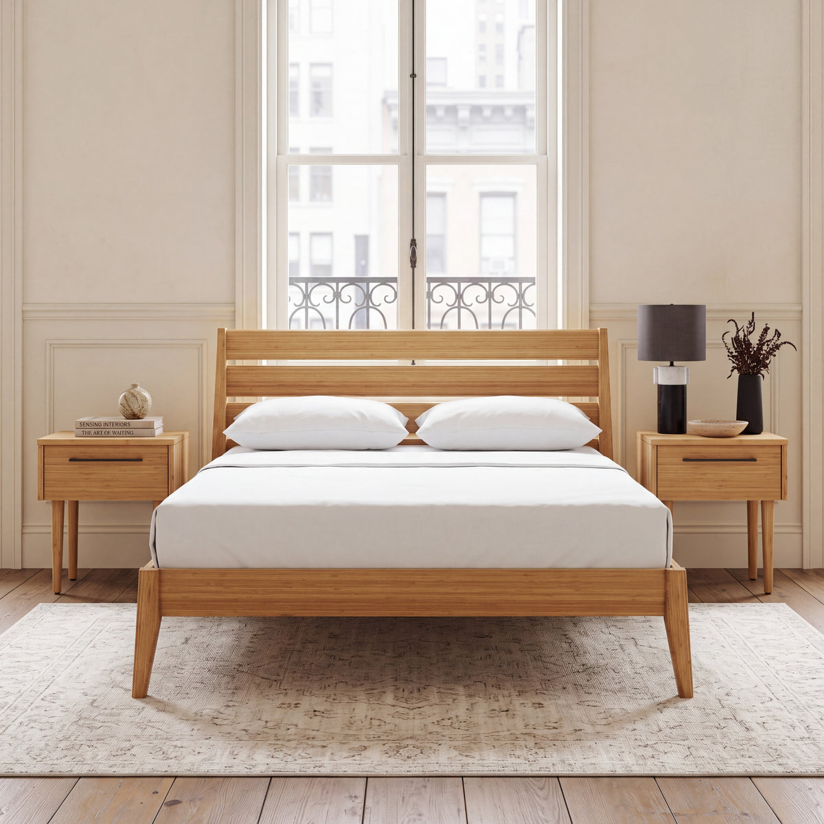 Greenington Sienna Platform Bed in Caramelized bamboo, in a bedroom setting