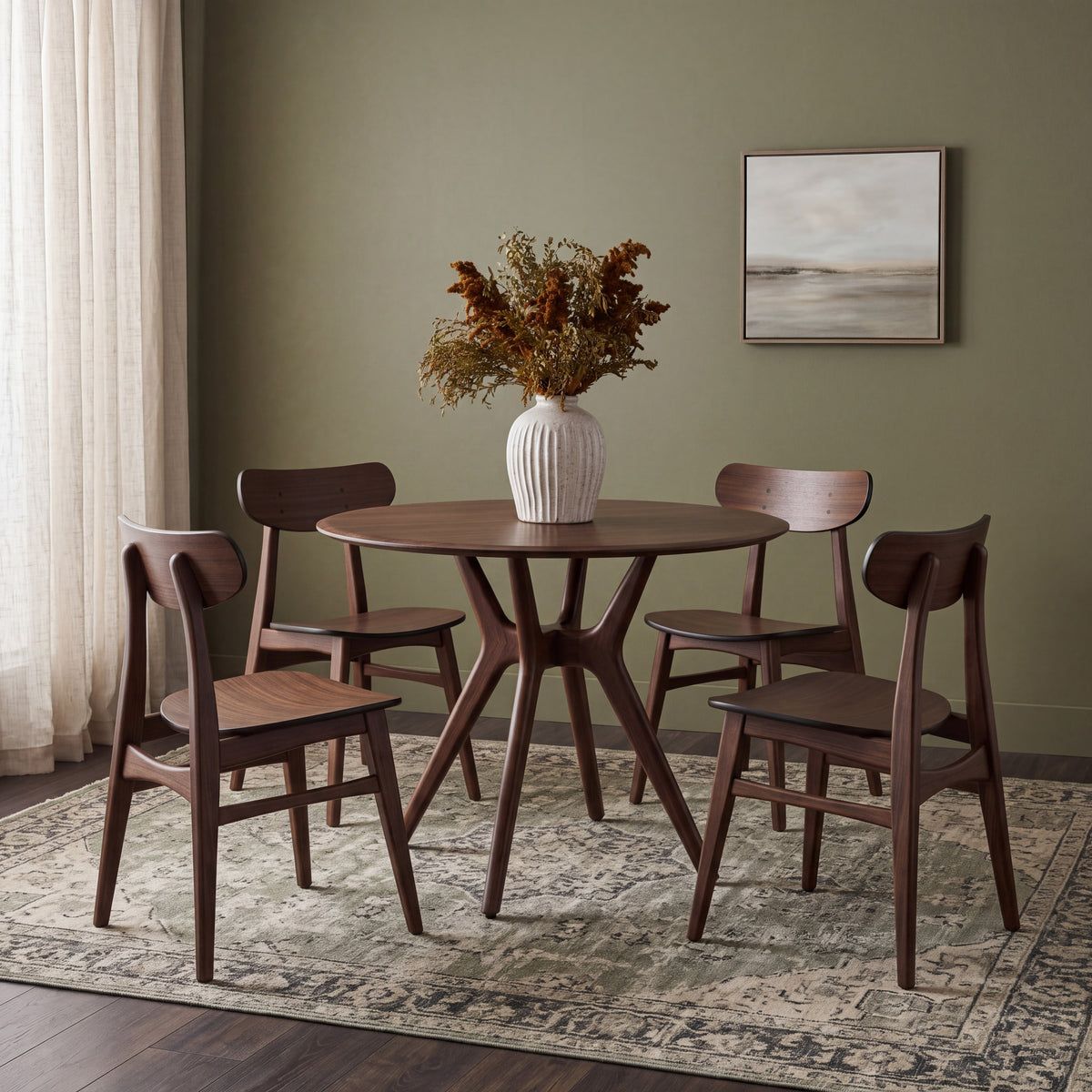 Greenington Sitka Dining Table in Black Walnut bamboo, styled in a dining room