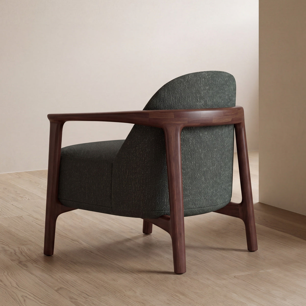 Greenington Skylar Lounge Chair in Black Walnut bamboo with Forest fabric
