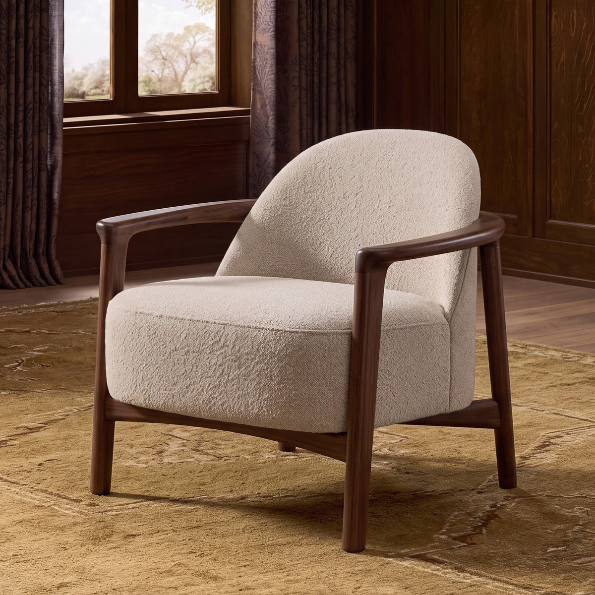Greenington Skylar Lounge Chair in Black Walnut bamboo with Pearl fabric