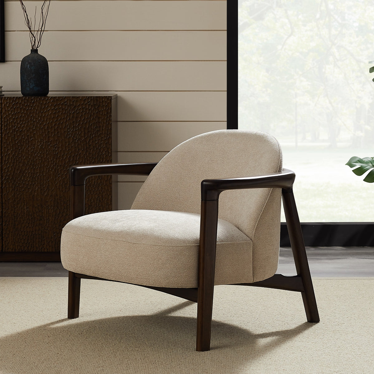 Greenington Skylar Lounge Chair in Black Walnut bamboo with Pearl fabric