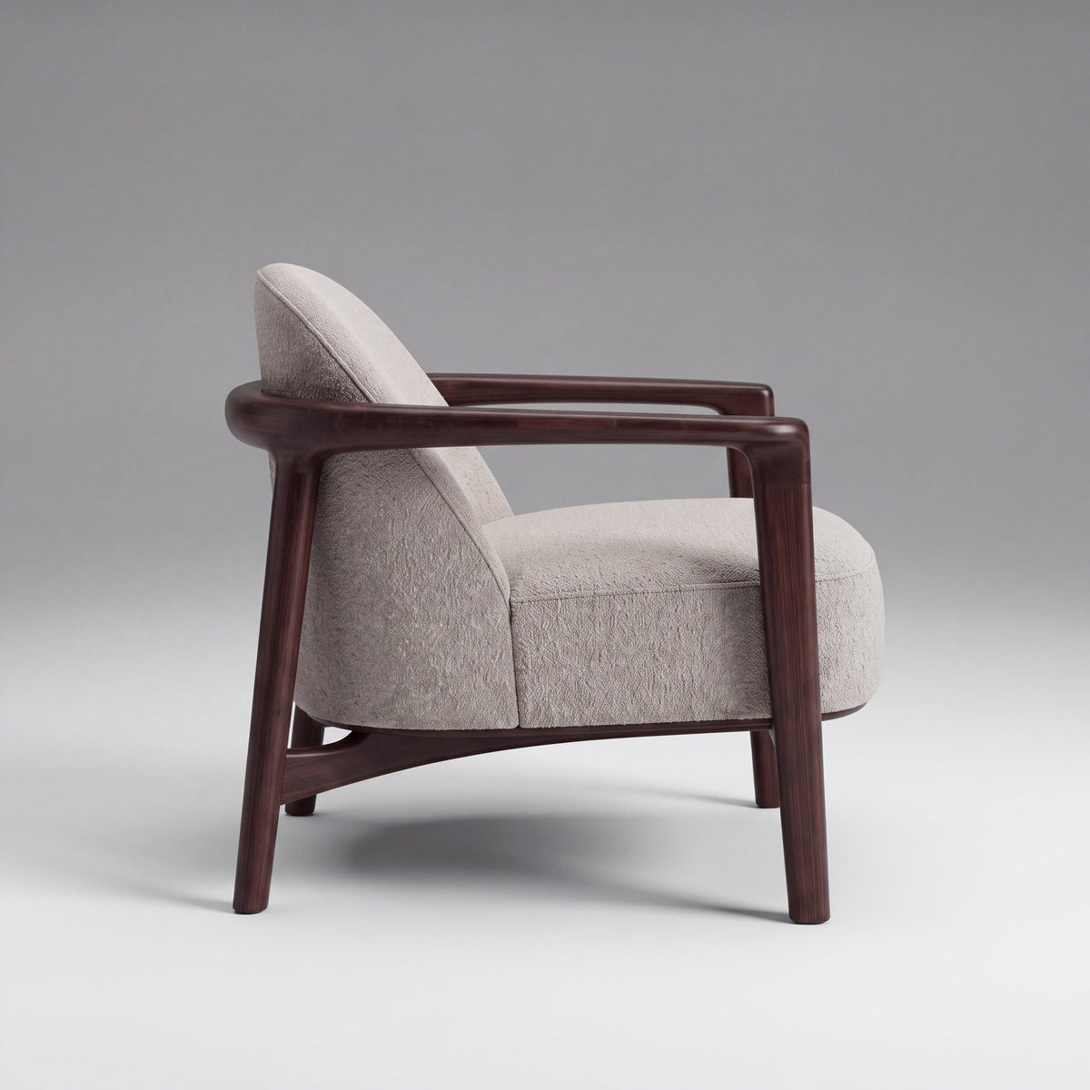Greenington Skylar Lounge Chair in Black Walnut bamboo with Pearl fabric, studio photo on a plain background