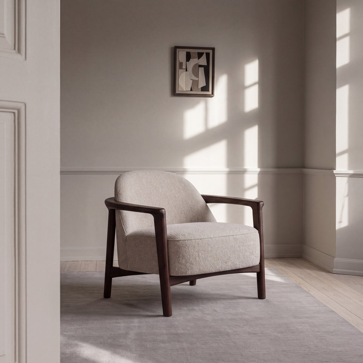 Greenington Skylar Lounge Chair in Black Walnut bamboo with Pearl fabric