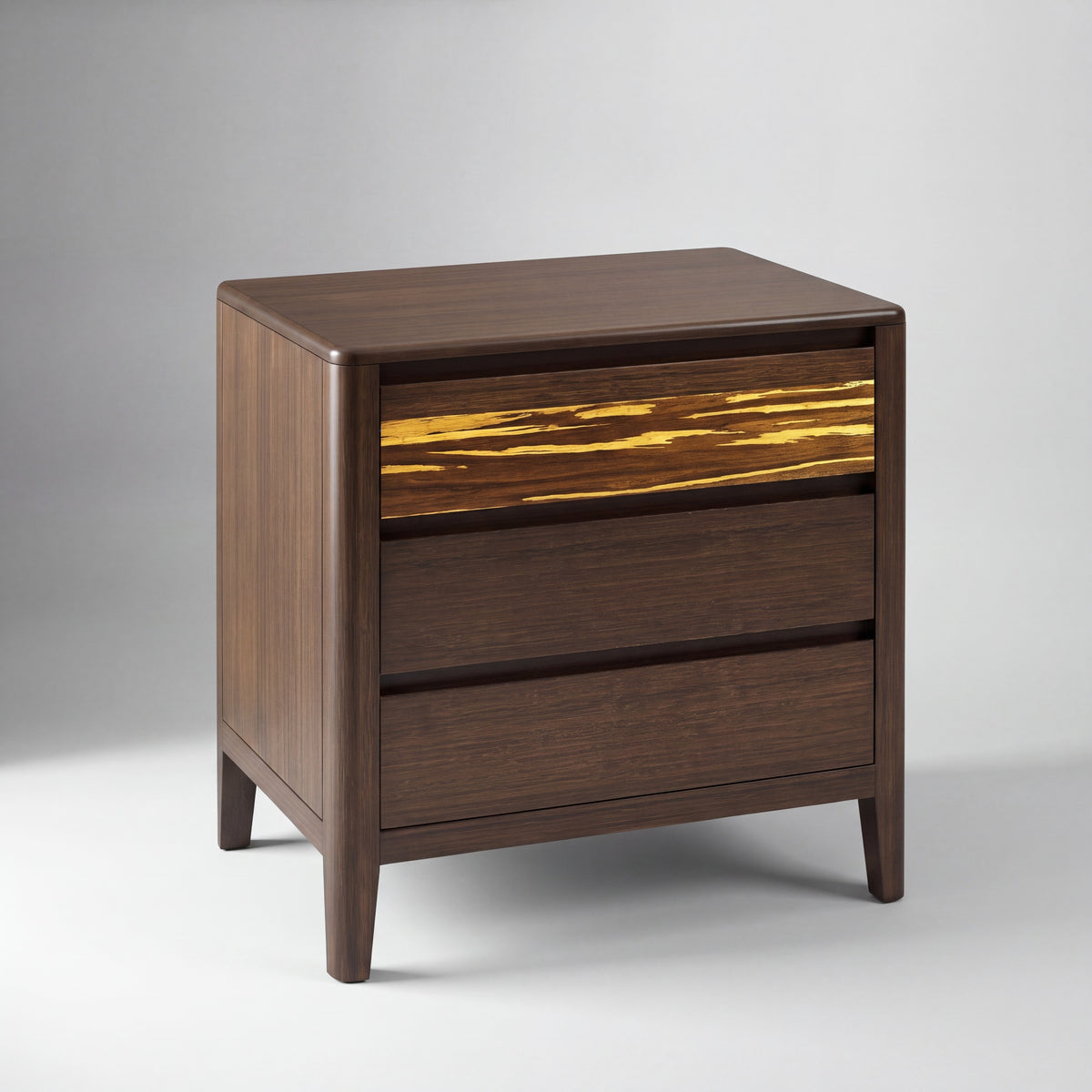 Greenington Sonoma 3 Drawer Nightstand in Black Walnut bamboo, on a studio background