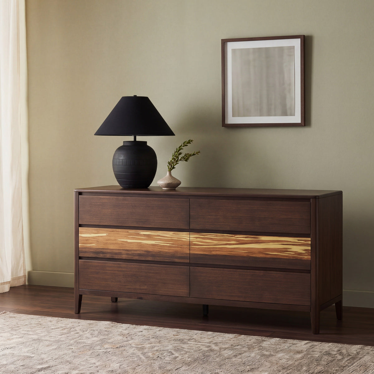 Greenington Sonoma Dresser in Black Walnut bamboo, styled in a bedroom