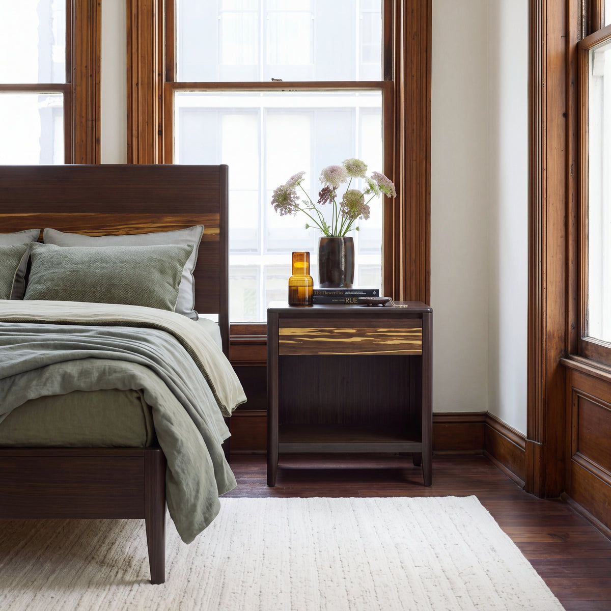 Greenington Sonoma Nightstand in Black Walnut bamboo, in a bedroom setting