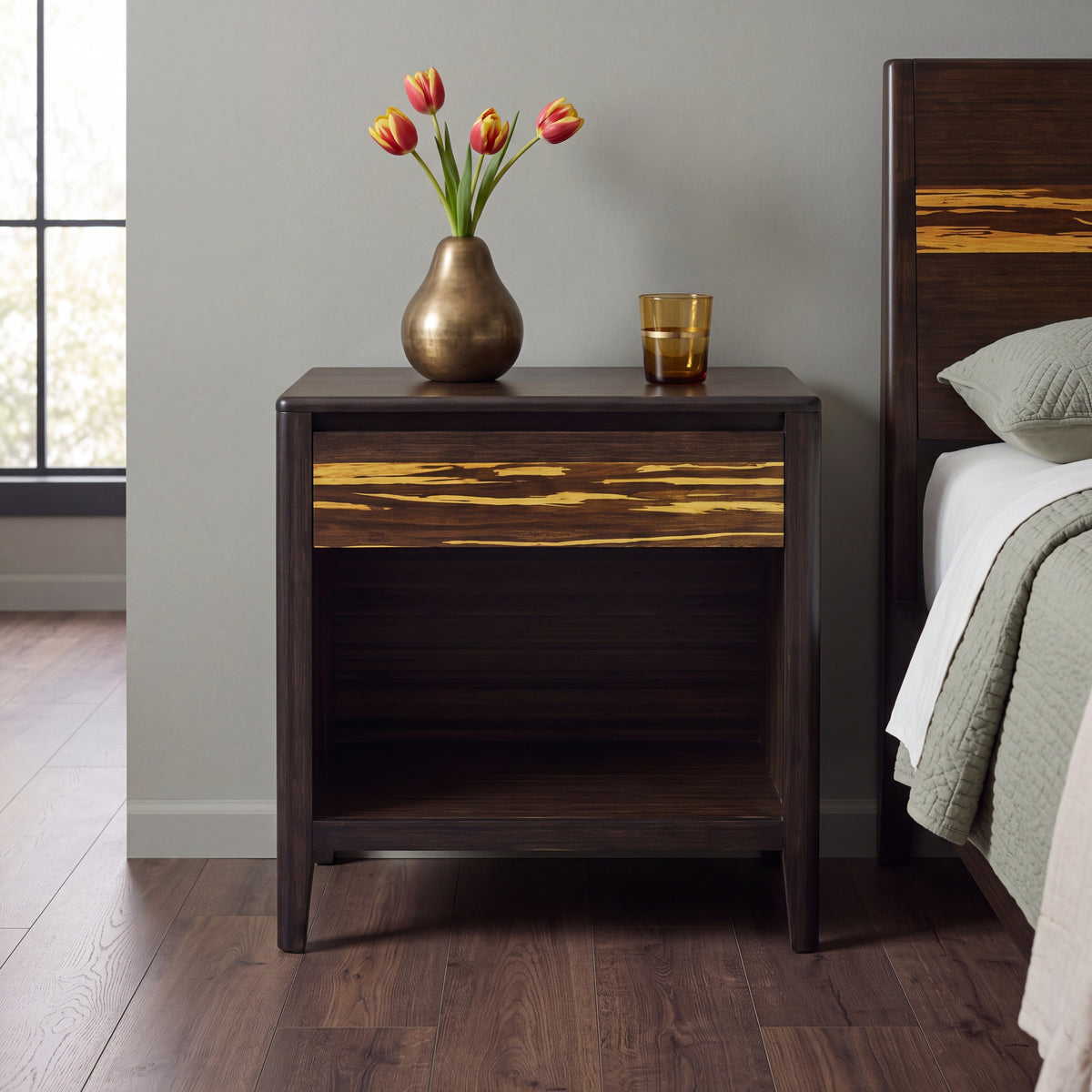 Greenington Sonoma Nightstand in Sable bamboo, in a furnished bedroom