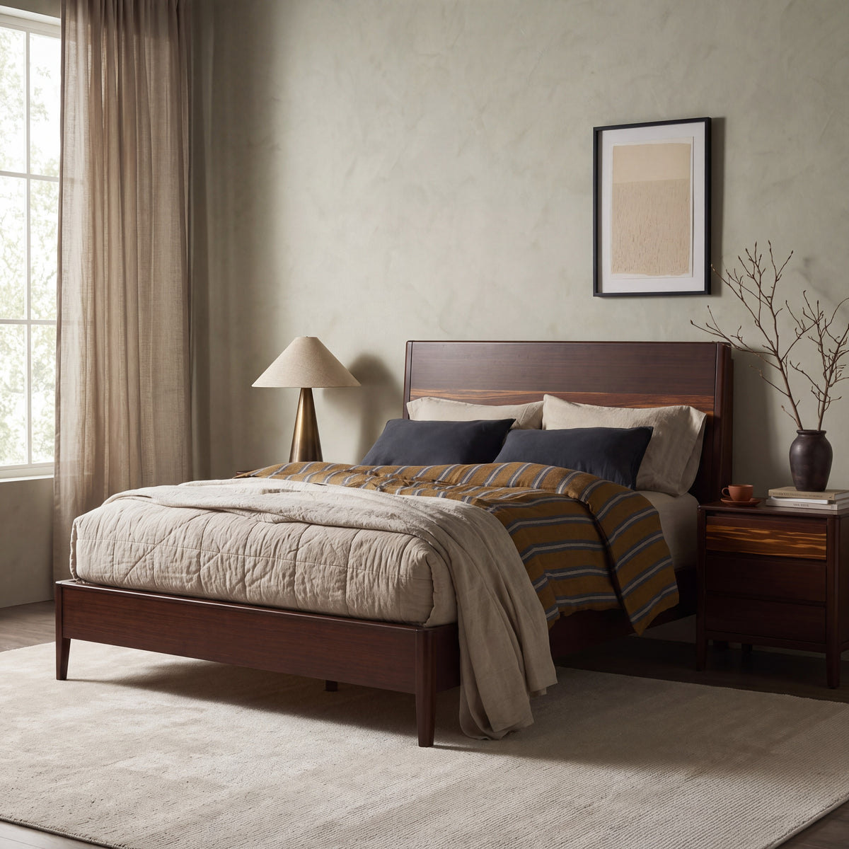 Greenington Sonoma Platform Bed in Sable bamboo, styled in a bedroom