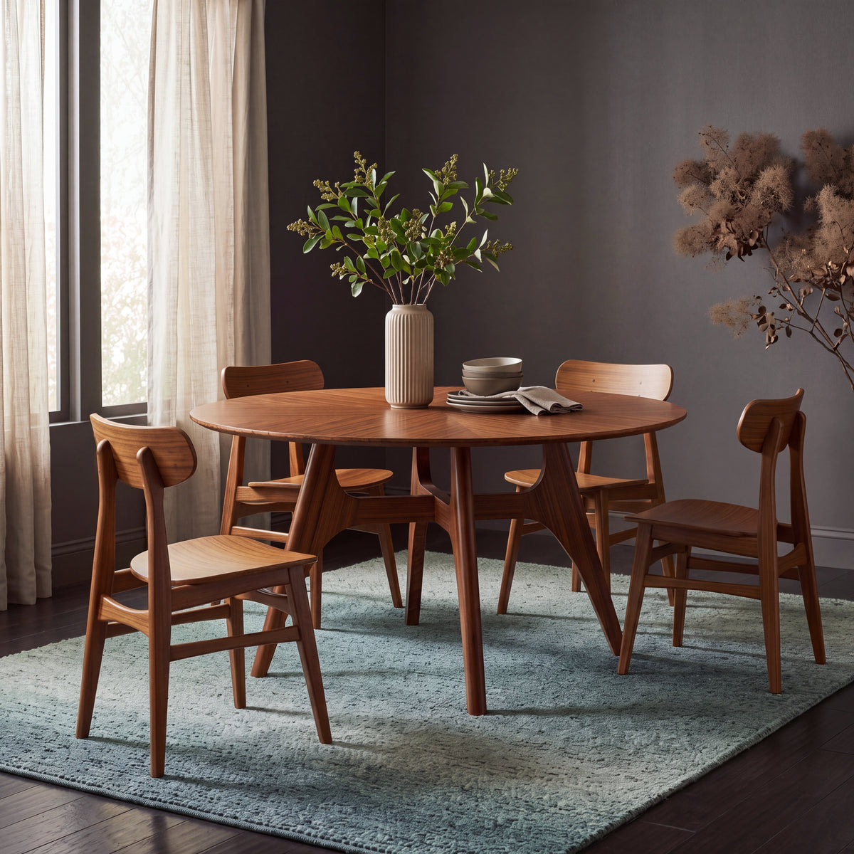 Greenington Stella Dining Table in Amber bamboo, in a dining room setting