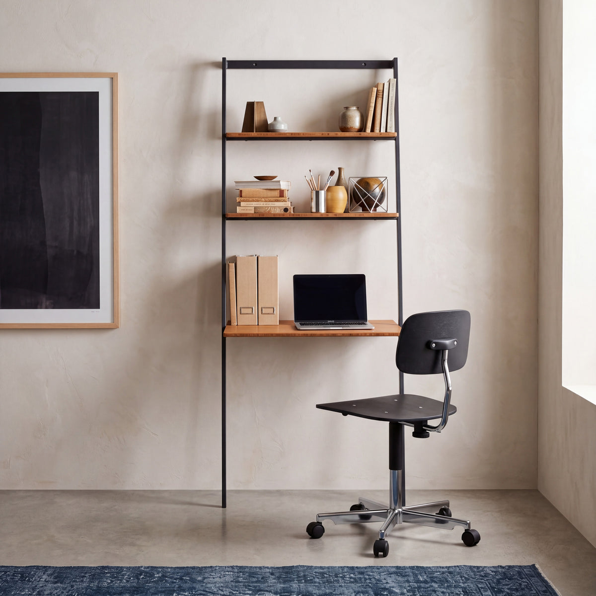 Greenington Studio Plus Leaning Desk in Amber bamboo, styled in a home office