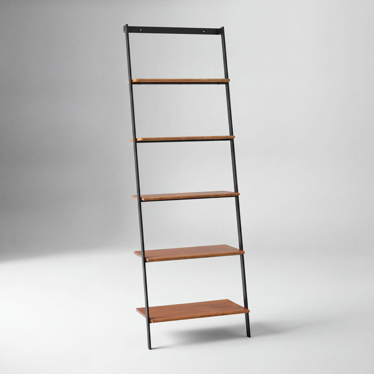 Greenington Studio Plus Leaning Shelf in Amber bamboo, shown on a plain background
