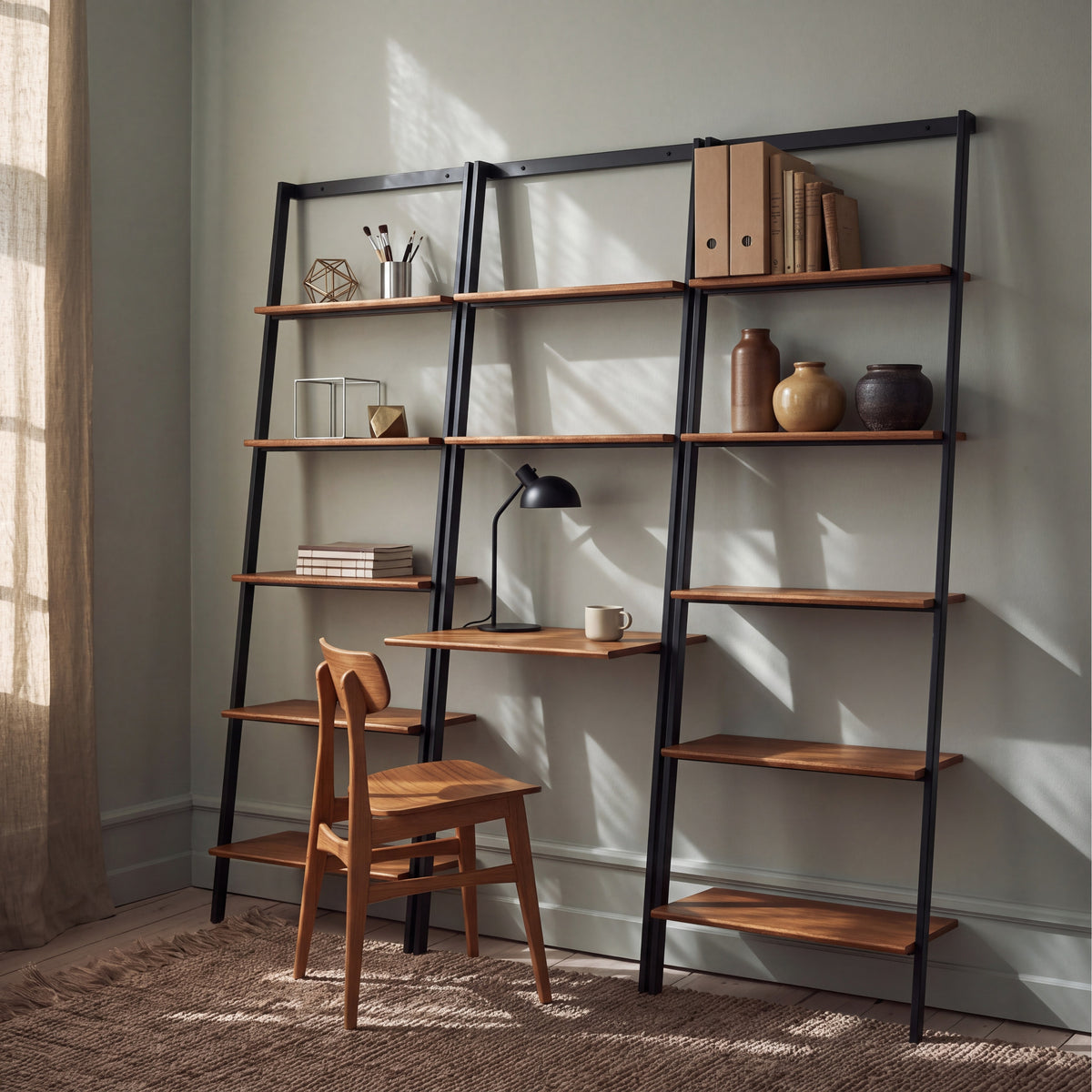 Greenington Studio Plus Leaning Shelf in Amber bamboo, pictured in a home office