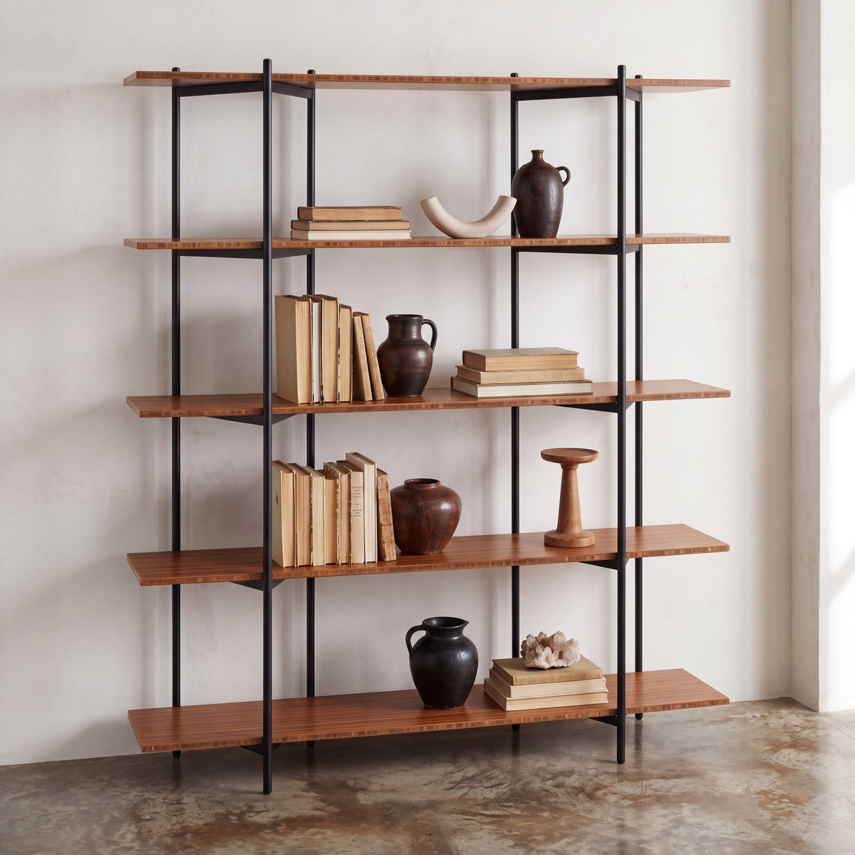Greenington Studio Plus Metal Shelf in Amber bamboo, styled in a home office