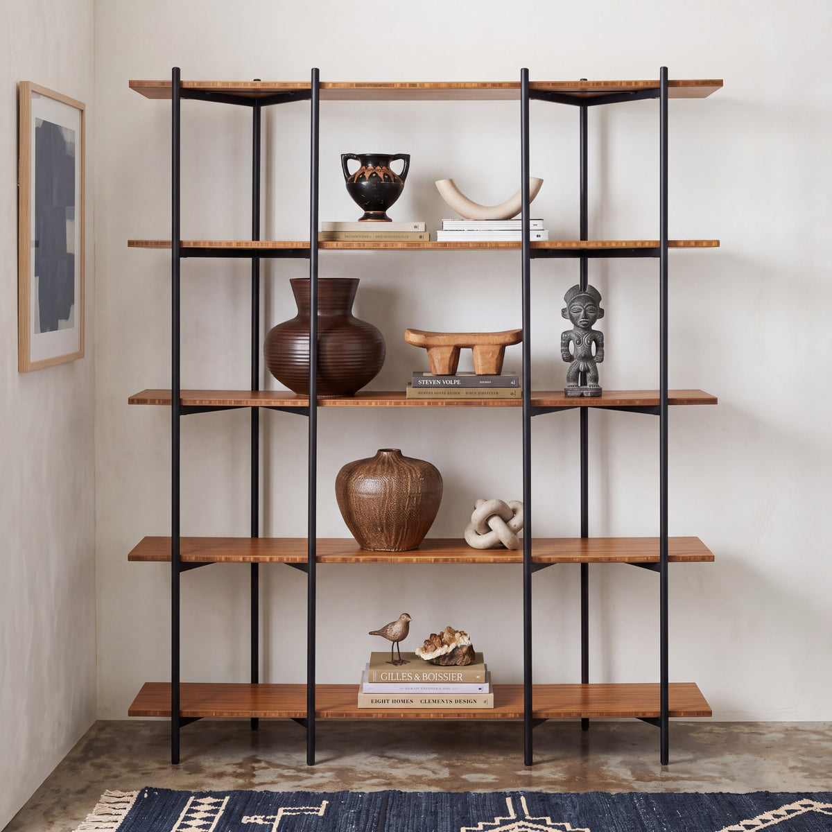 Greenington Studio Plus Metal Shelf in Amber bamboo, styled in a living room