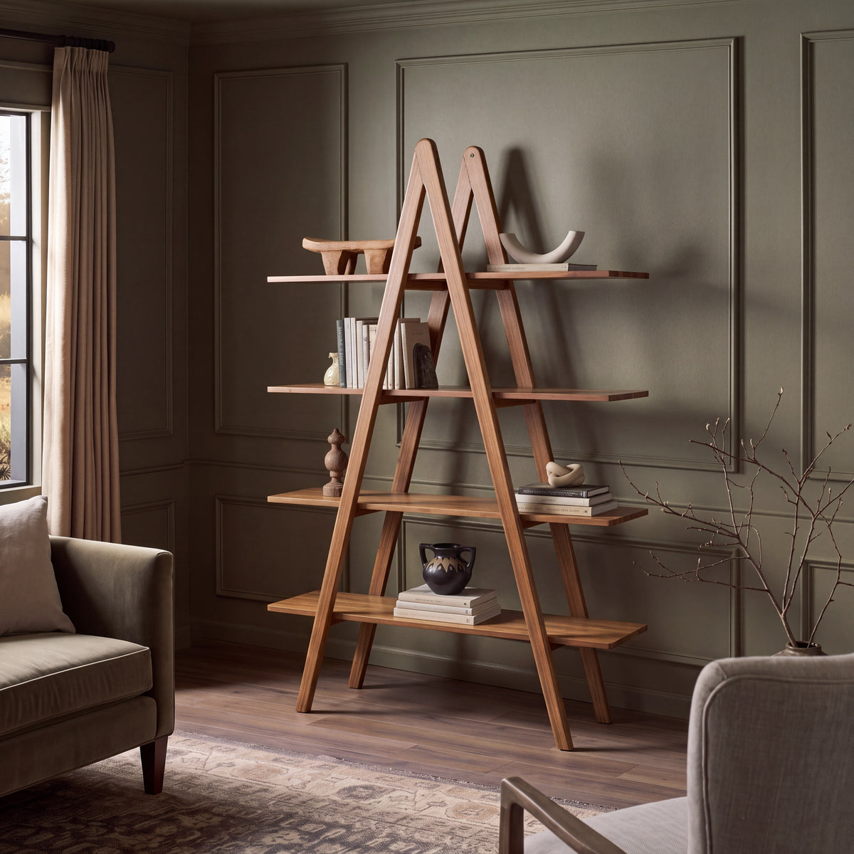Greenington Studio Plus Shelf in Amber bamboo, styled in a living room