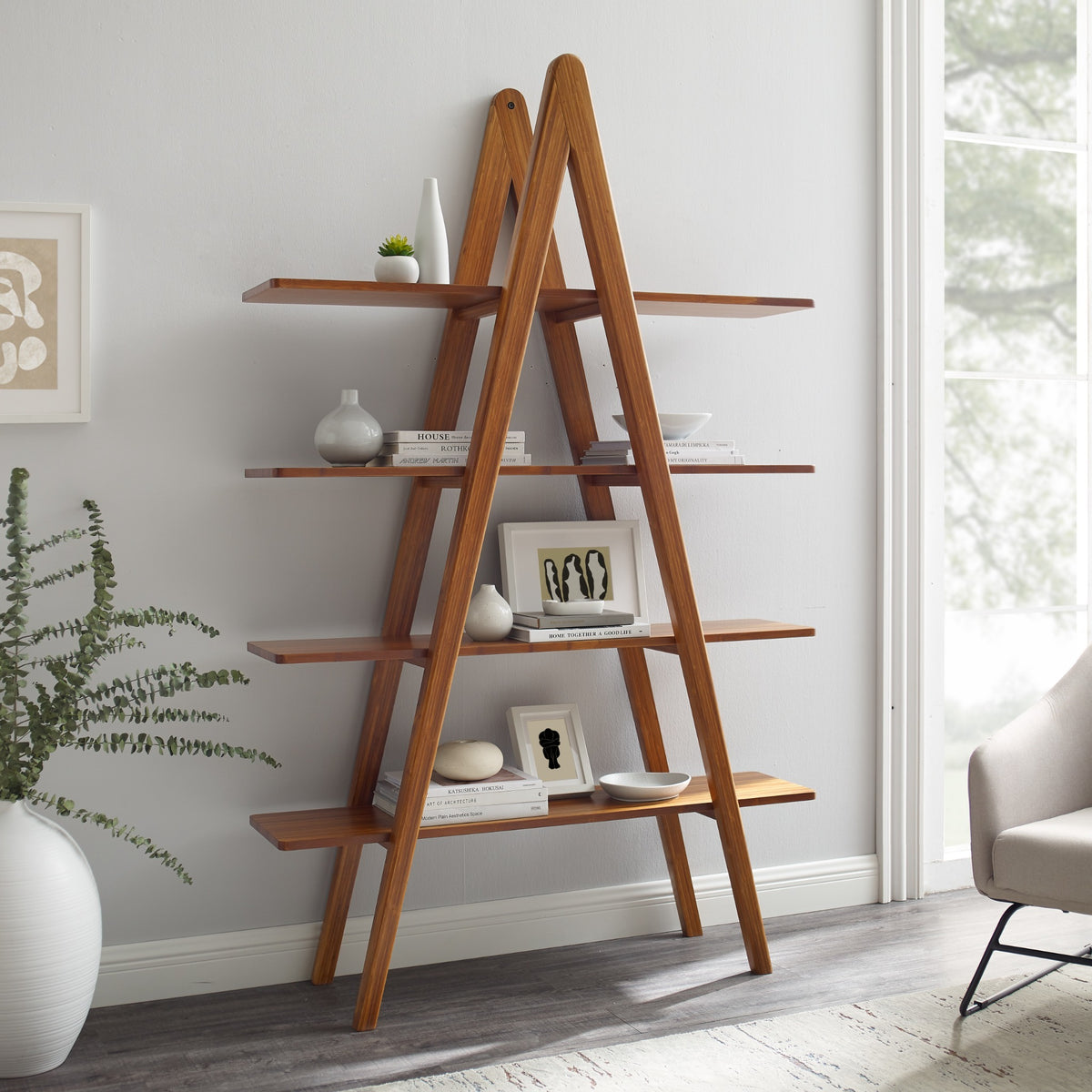 Greenington Studio Plus Shelf in Amber bamboo, pictured in a living room
