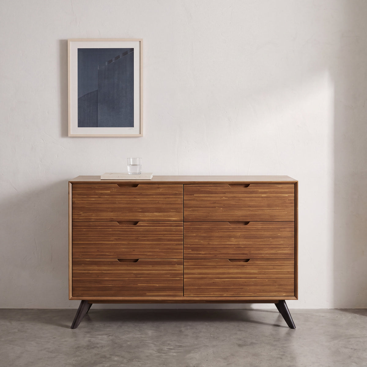 Greenington Summit Dresser in Amber bamboo, styled in a bedroom