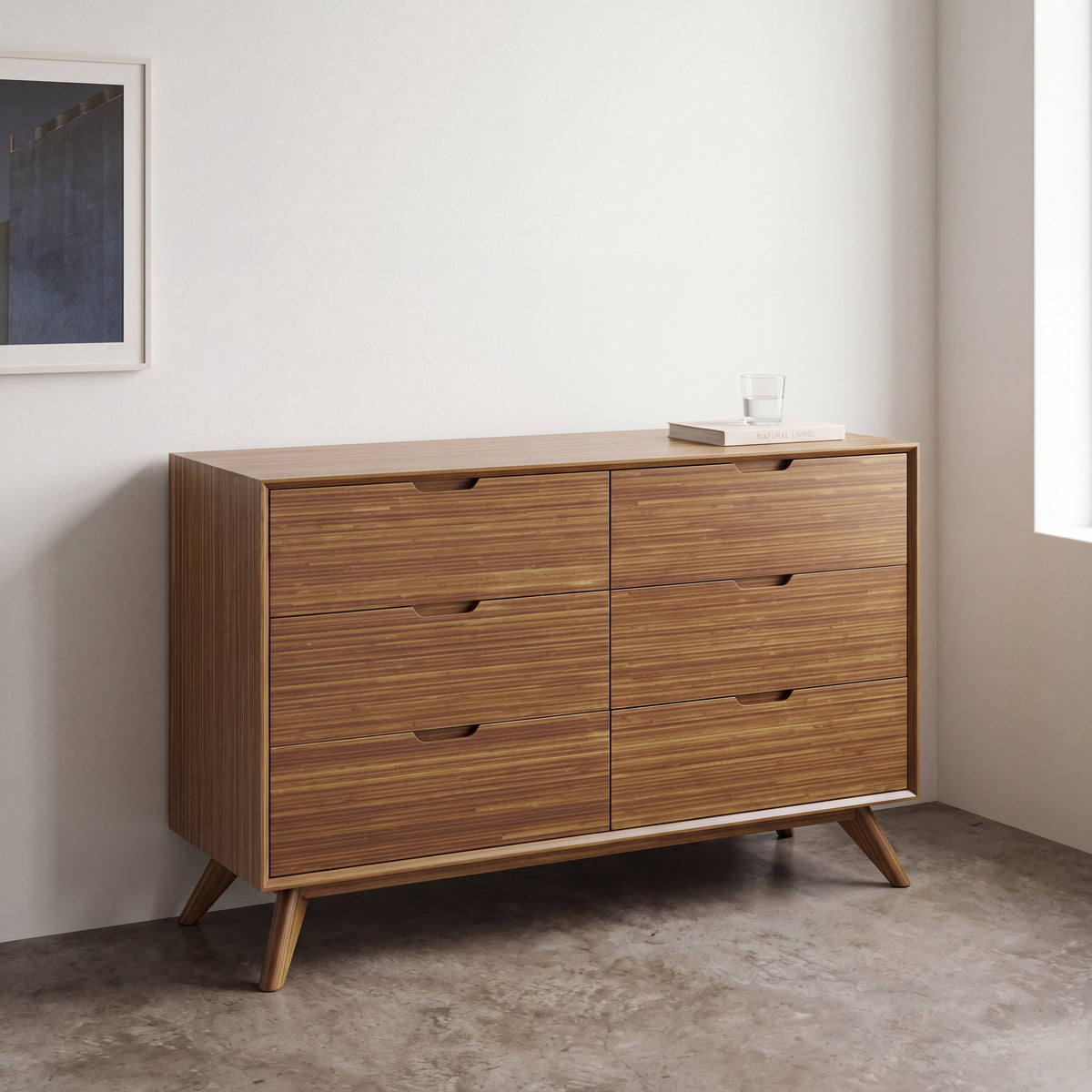 Greenington Summit Dresser in Amber bamboo, in a bedroom setting