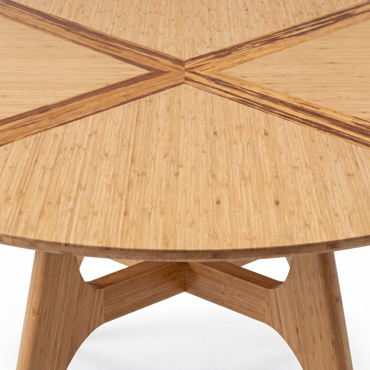 Close-up of the top and bamboo grain on the Greenington Suuri Dining Table in Caramelized bamboo