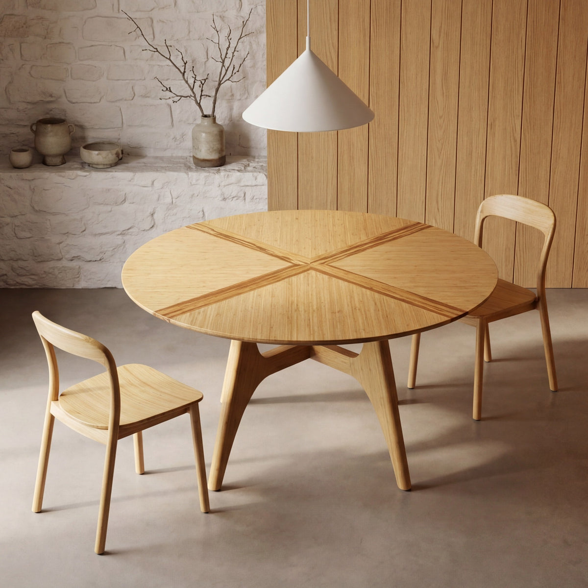 Greenington Suuri Dining Table in Caramelized bamboo, styled in a dining room
