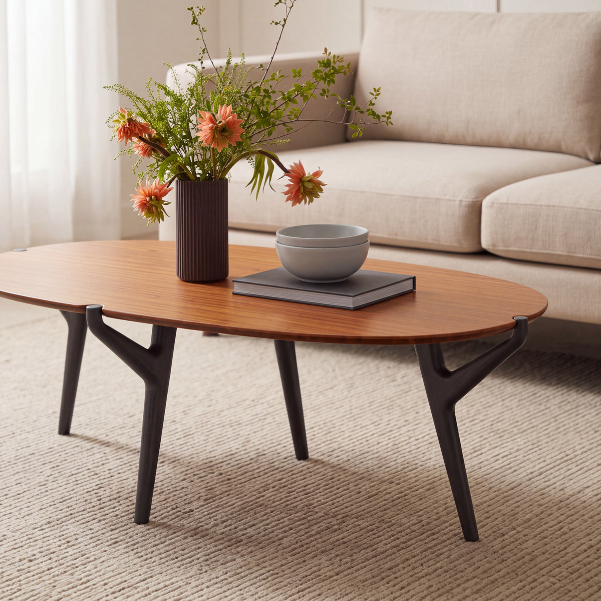 Greenington Tofino Coffee Table in Amber bamboo, shown in a living room