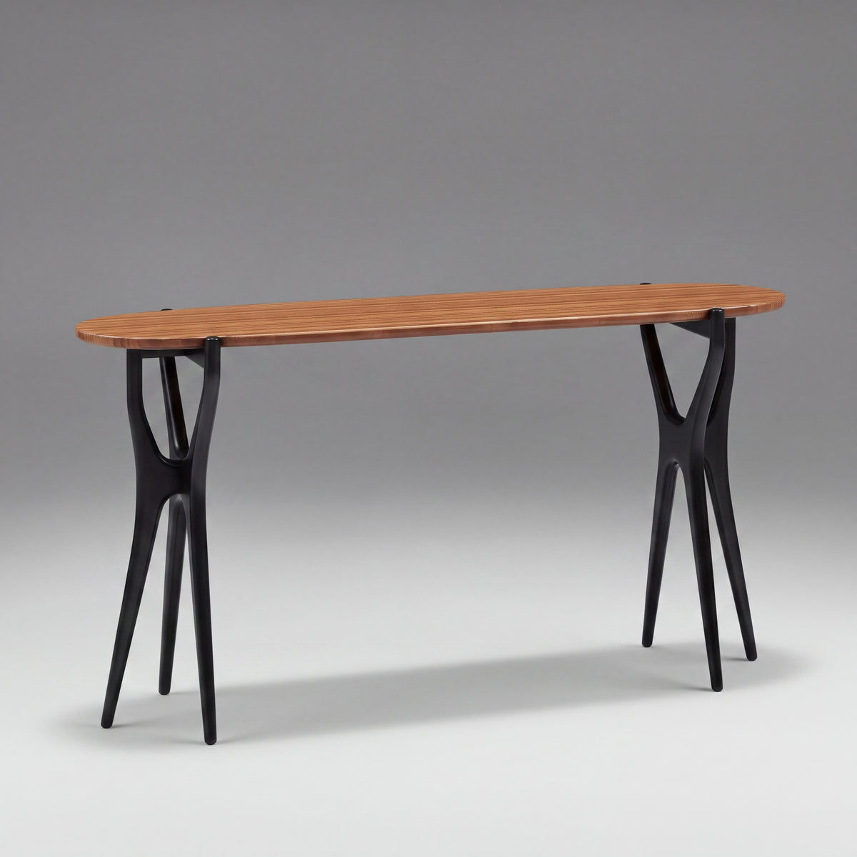 Greenington Tofino Console Table in Amber and Caviar bamboo, shown on a plain background