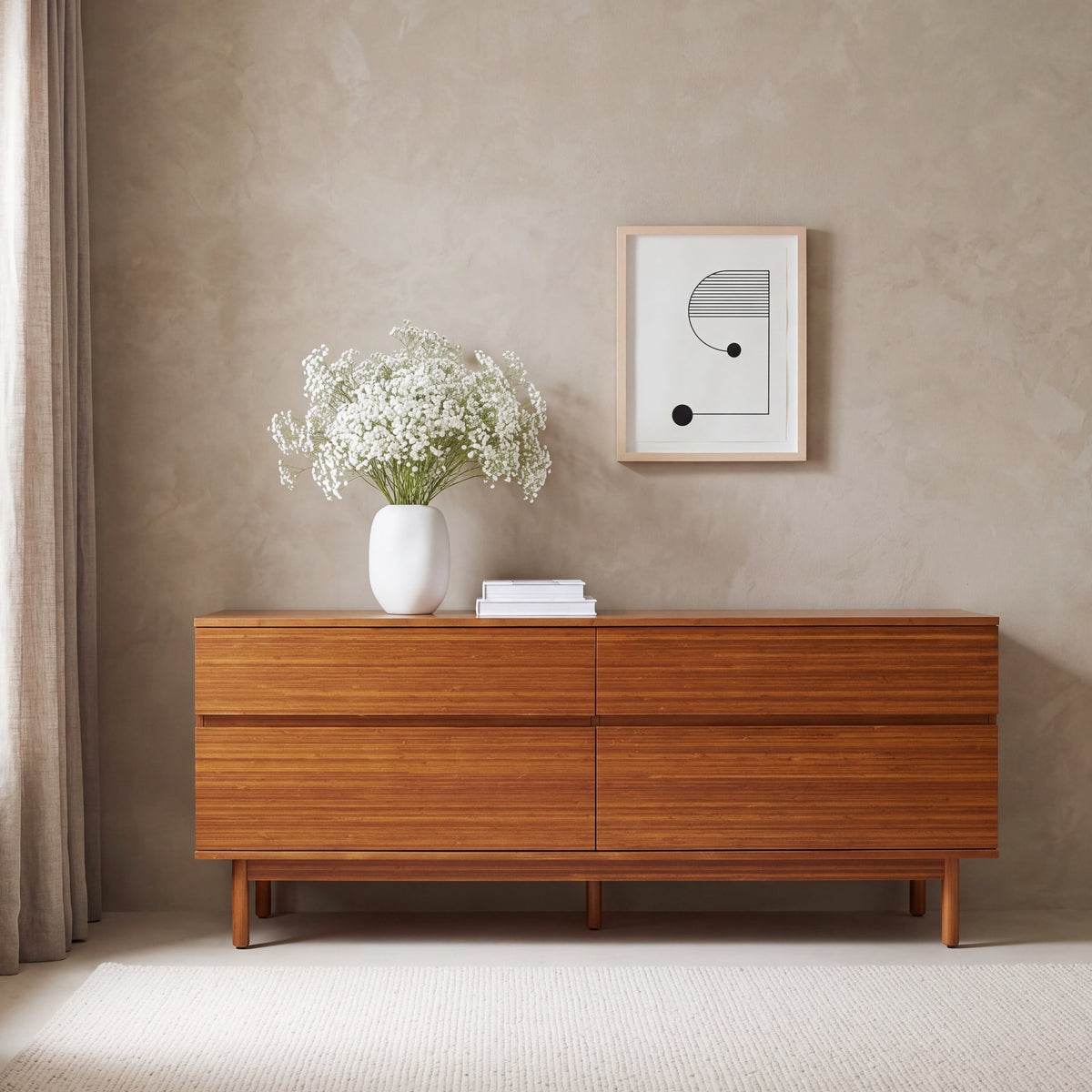 Greenington Ventura Dresser in Amber bamboo, in a bedroom setting