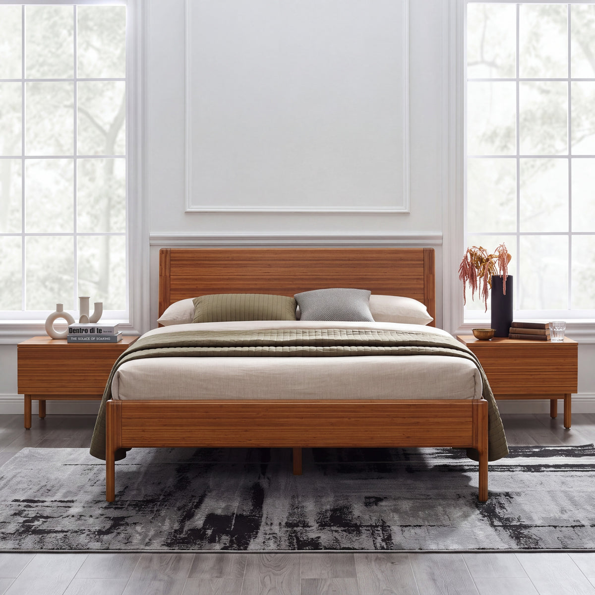 Greenington Ventura Platform Bed in Amber bamboo, shown in a bedroom