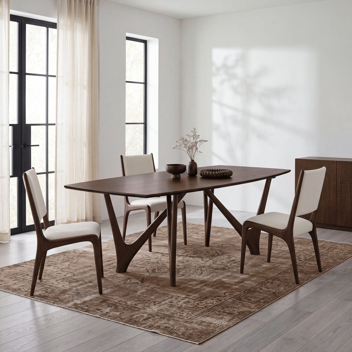 Greenington Vetra Dining Table in Black Walnut bamboo, styled in a dining room