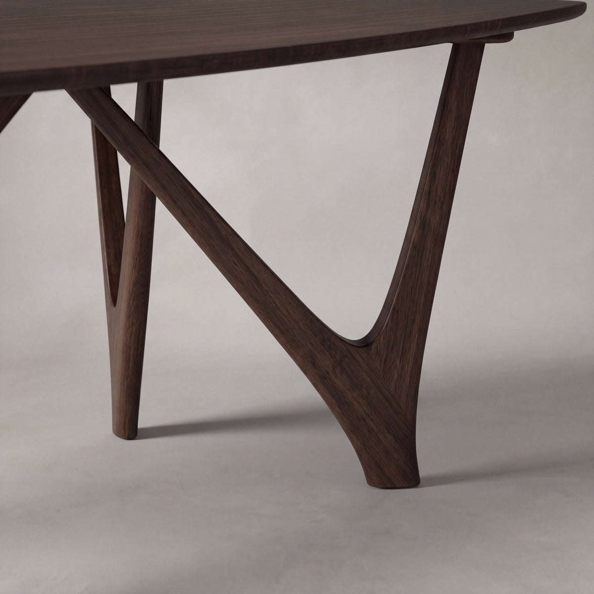 Close-up of the leg on the Greenington Vetra Dining Table in Black Walnut bamboo