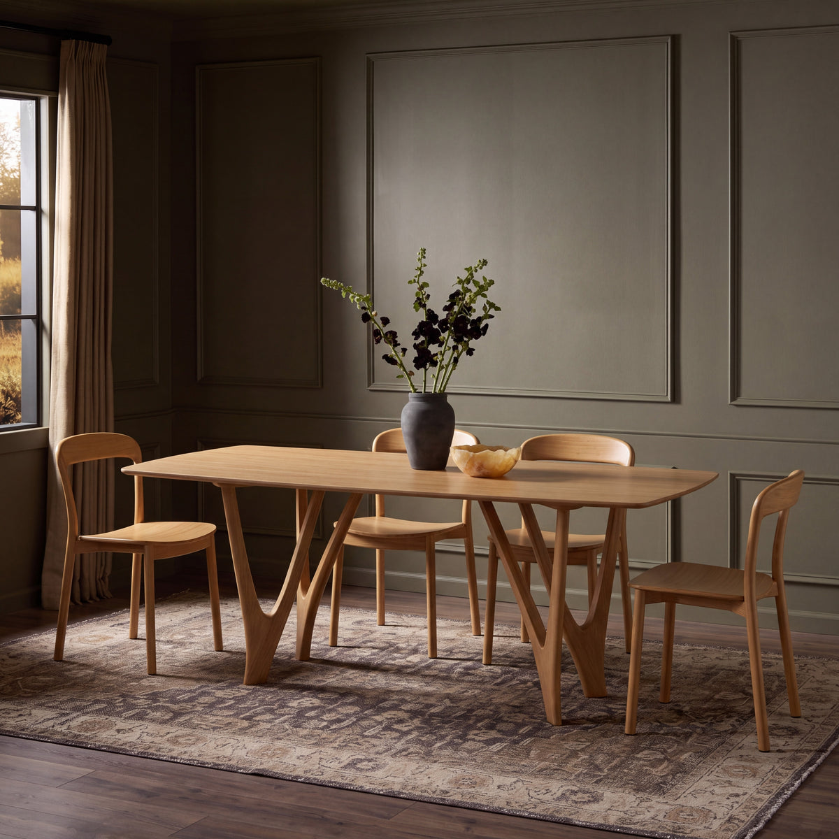 Greenington Vetra Dining Table in Caramelized bamboo, styled in a dining room