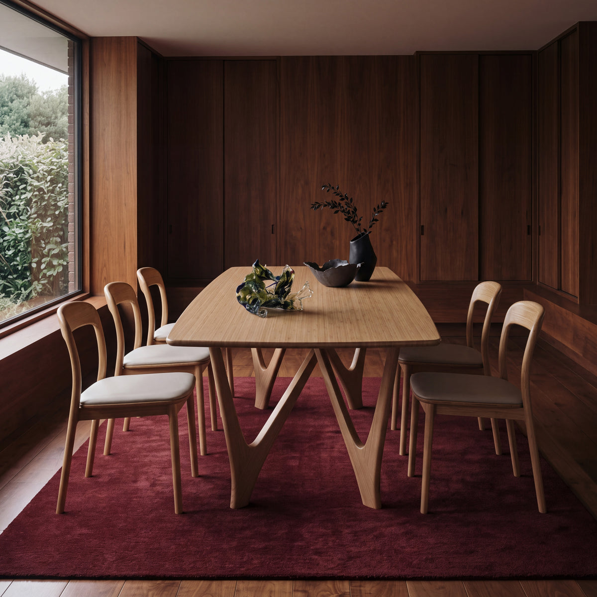 Greenington Vetra Dining Table in Caramelized bamboo, styled in a dining room