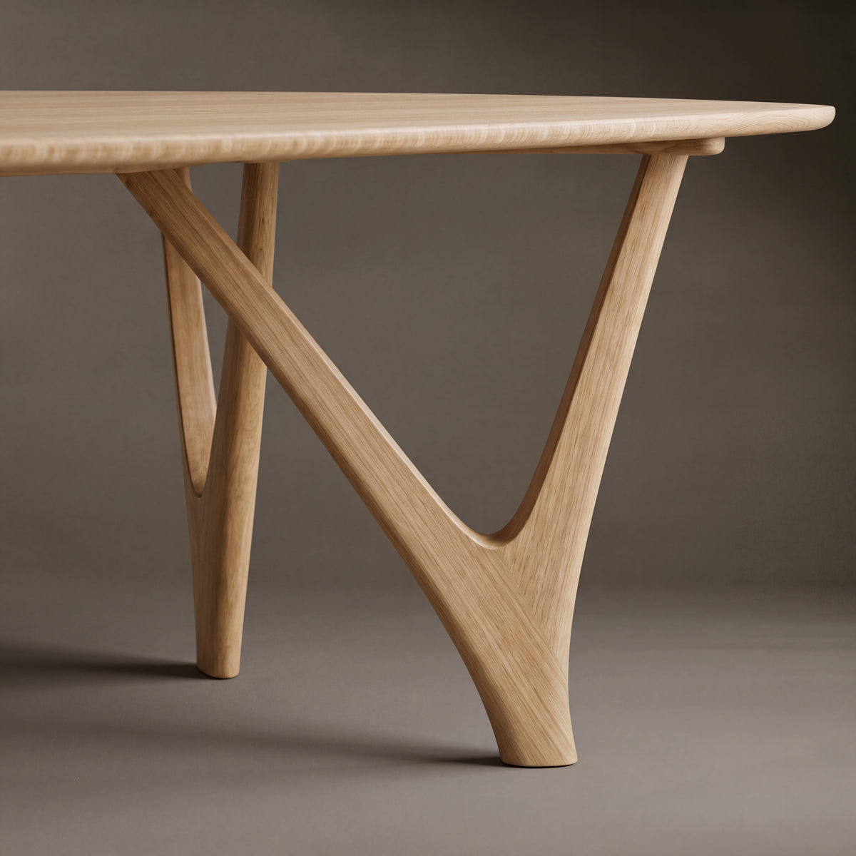 Close-up of the leg on the Greenington Vetra Dining Table in Caramelized bamboo