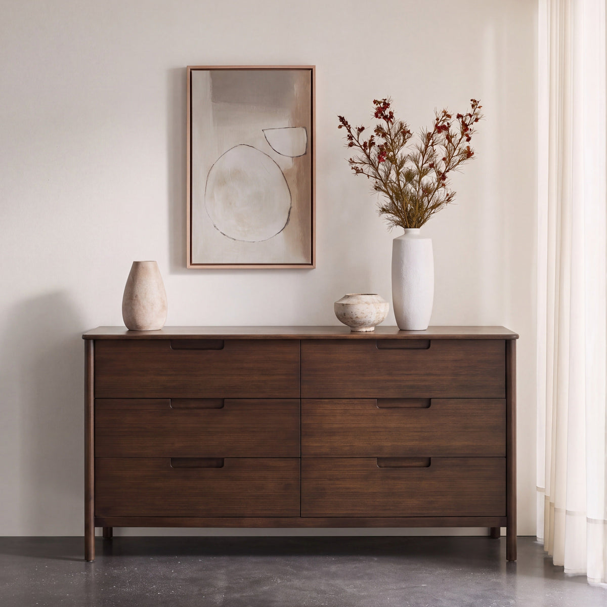 Greenington Weston Dresser in Black Walnut bamboo, styled in a bedroom
