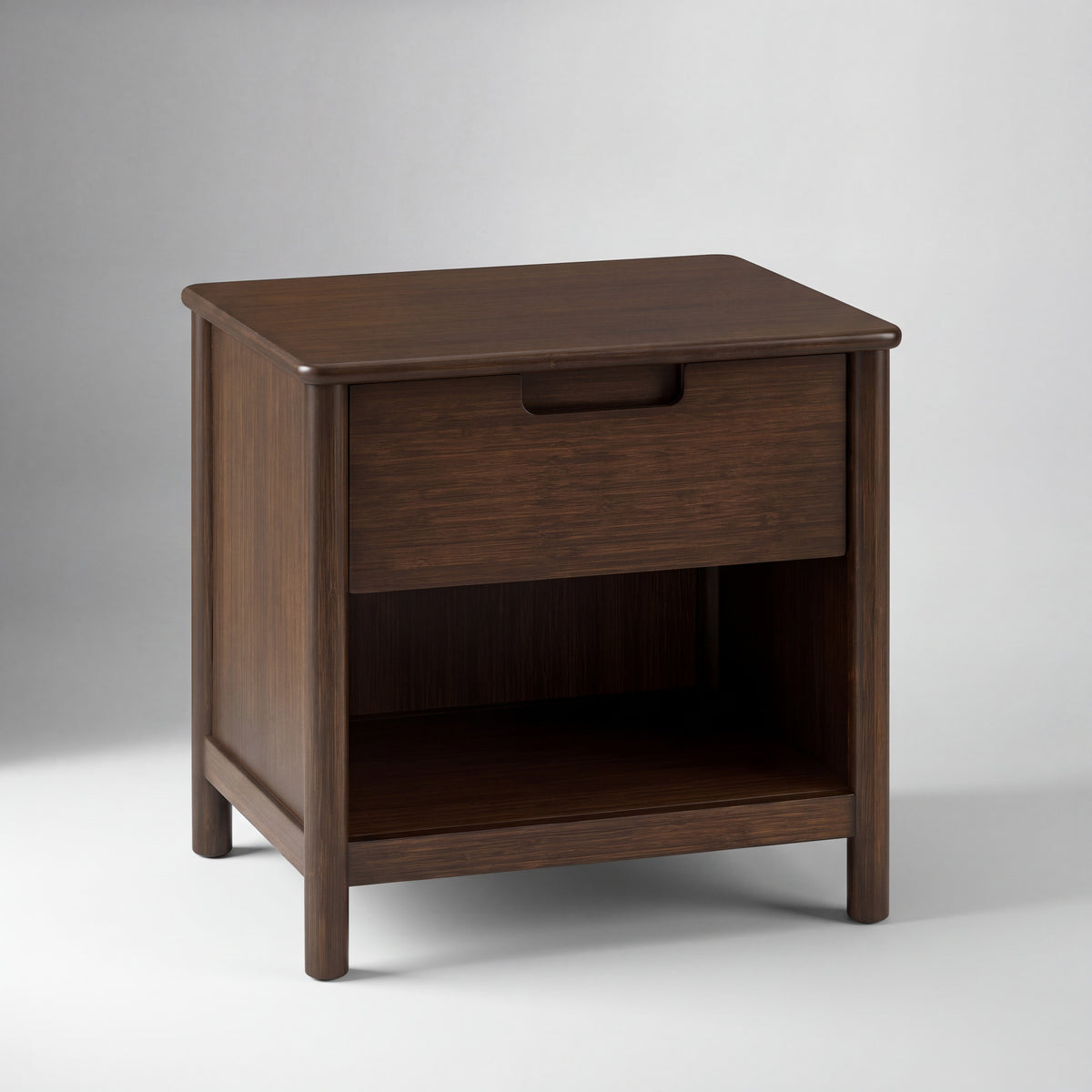 Greenington Weston Nightstand in Black Walnut bamboo, on a studio background