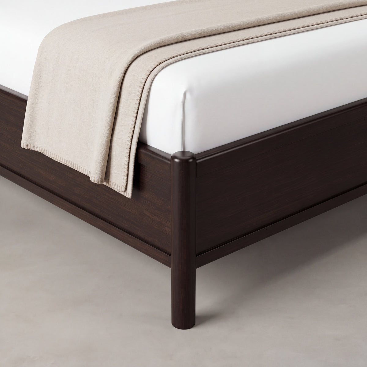 Close-up of the frame on the Greenington Weston Platform Bed in Black Walnut bamboo