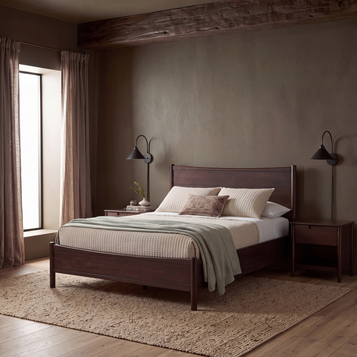 Greenington Weston Platform Bed in Black Walnut bamboo, shown in a bedroom
