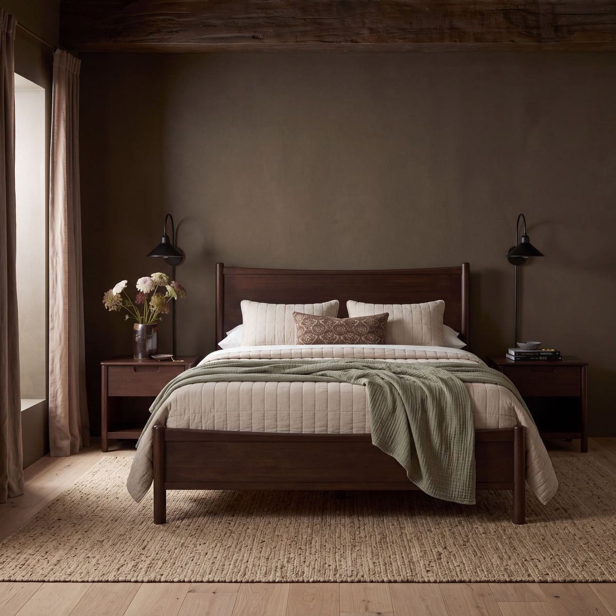 Greenington Weston Platform Bed in Black Walnut bamboo, in a furnished bedroom