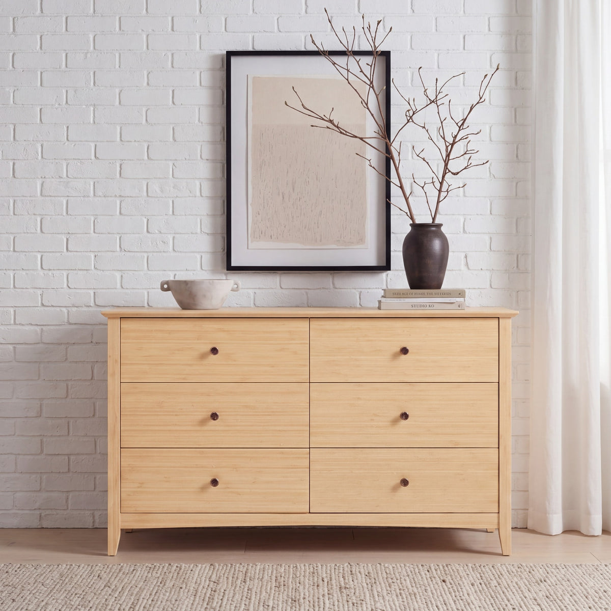 Greenington Willow Dresser in Caramelized bamboo, shown in a bedroom