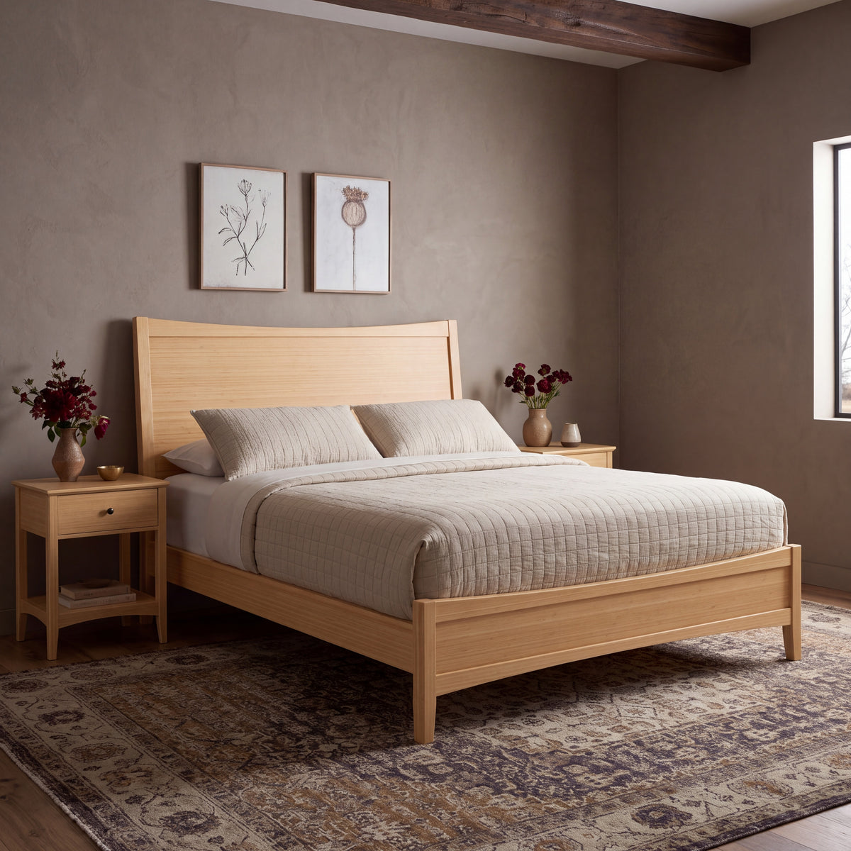 Greenington Willow Platform Bed in Caramelized bamboo, shown in a bedroom