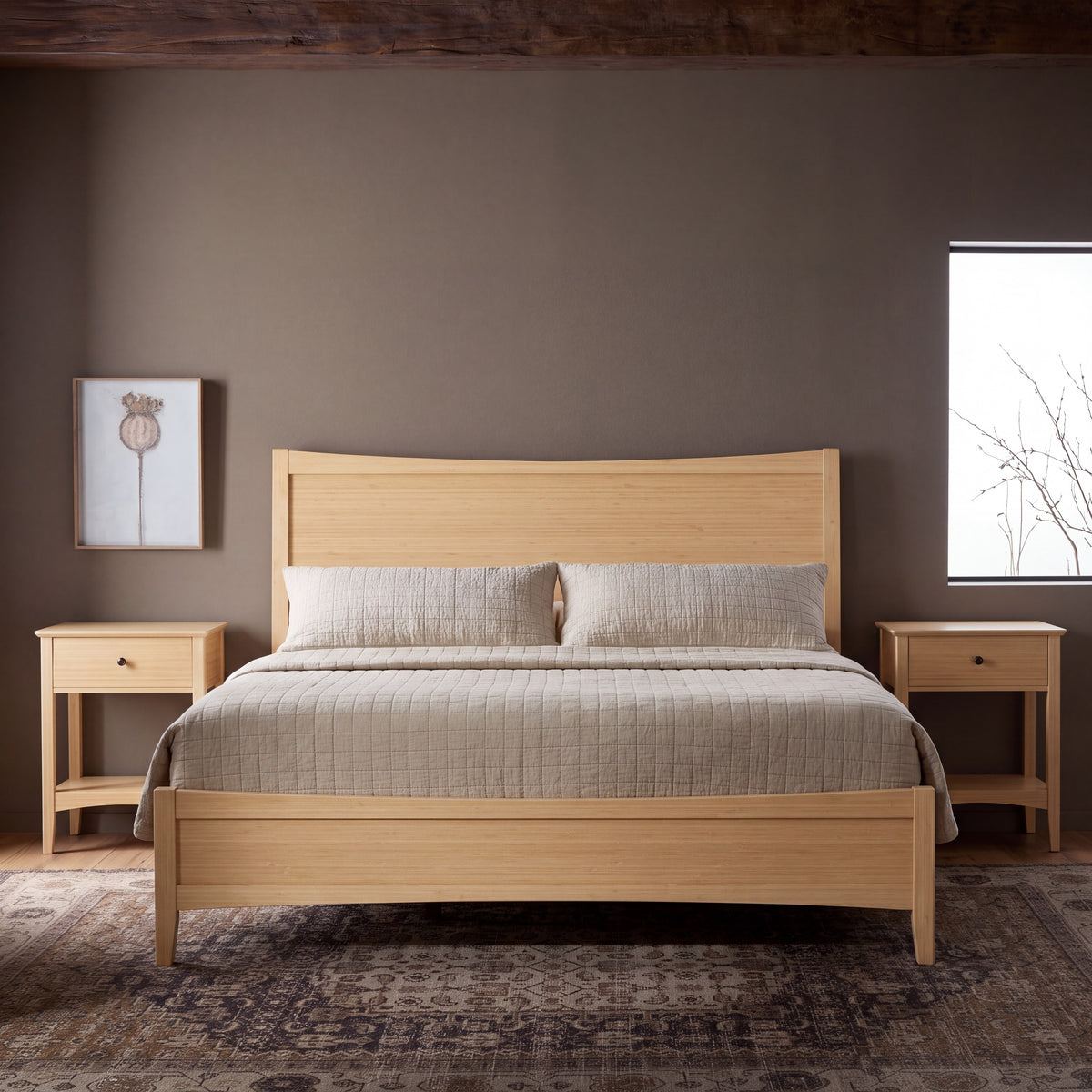 Greenington Willow Platform Bed in Caramelized bamboo, in a bedroom setting