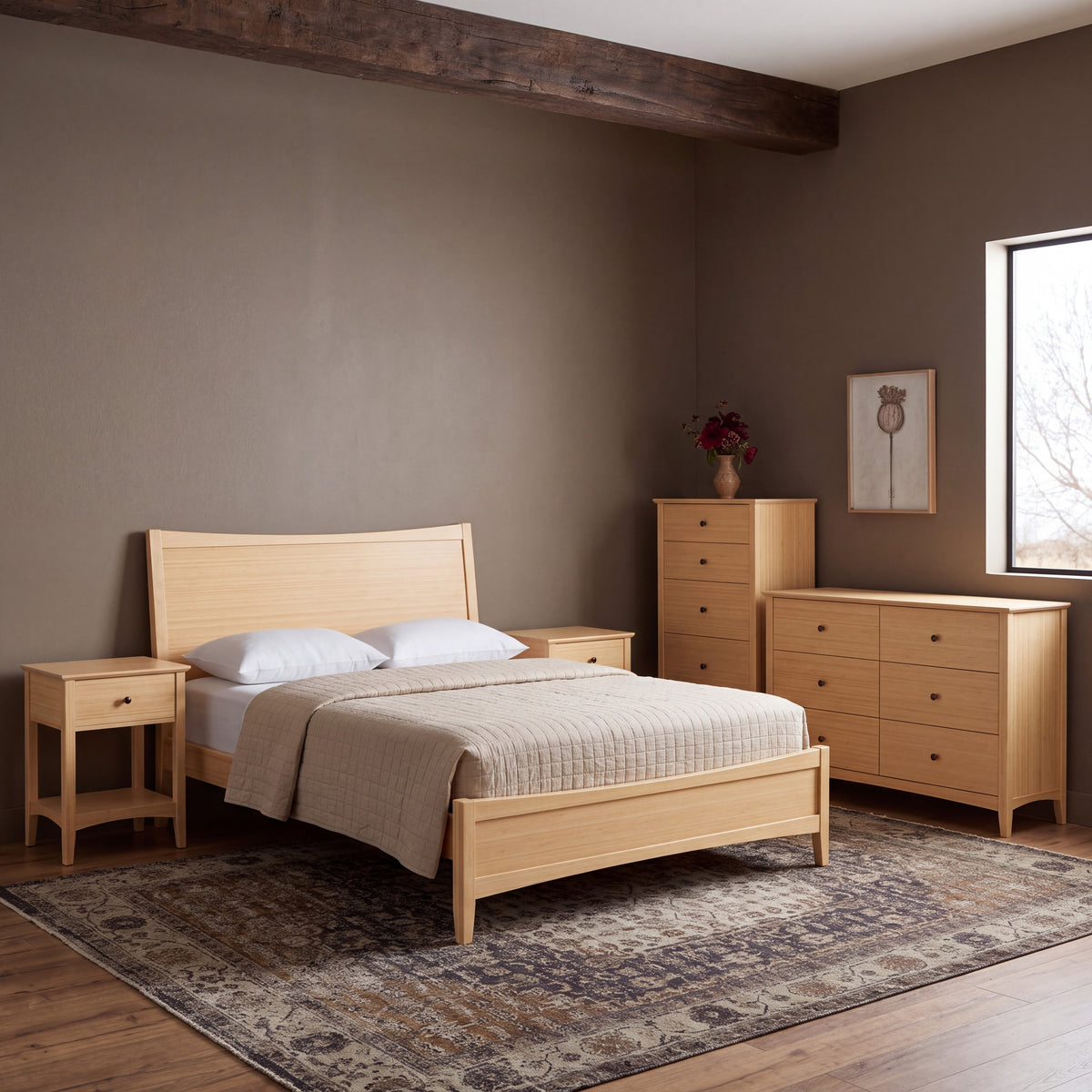 Greenington Willow Platform Bed in Caramelized bamboo, pictured in a bedroom