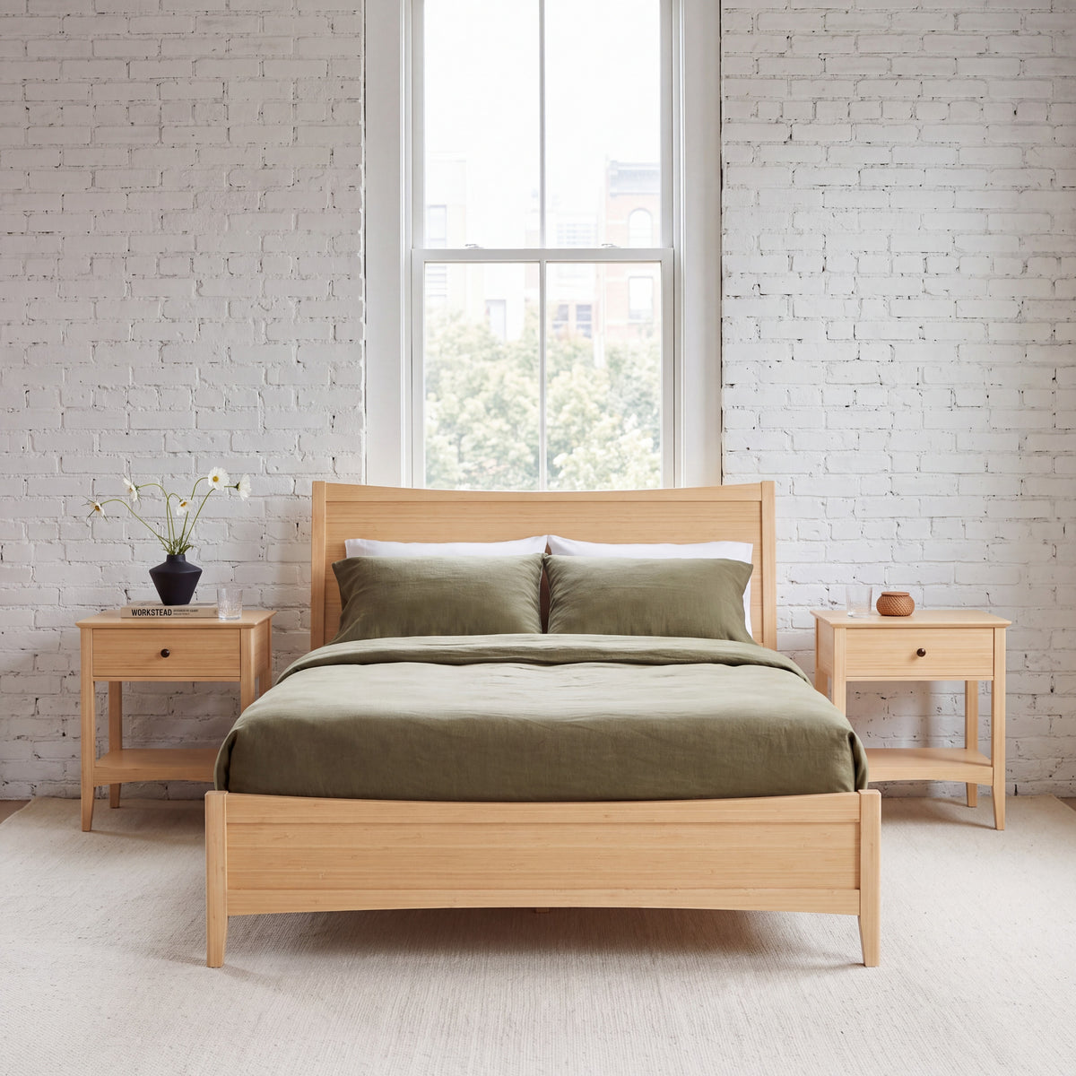 Greenington Willow Platform Bed in Caramelized bamboo, shown in a bedroom