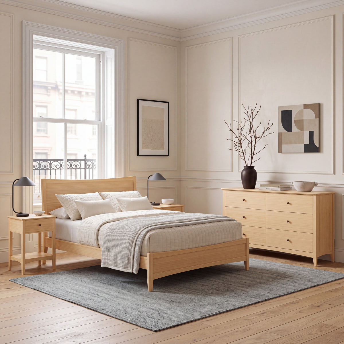 Greenington Willow Platform Bed in Caramelized bamboo, in a bedroom setting